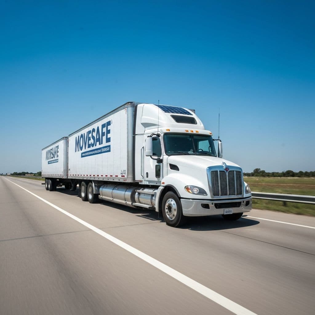 MoveSafe Relocation branded truck driving on interstate highway